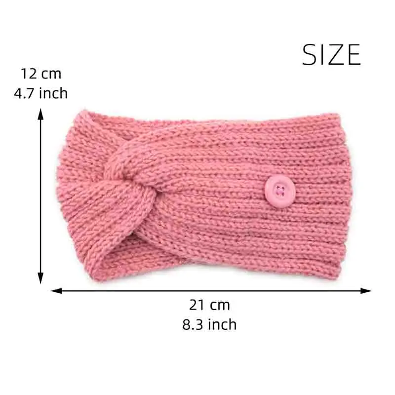 

Woolen Twist Knitting Women Cross Headband Warmer Ear Button Elastic Hairbands Headwrap Bandage Hair Accessories Autumn Winter