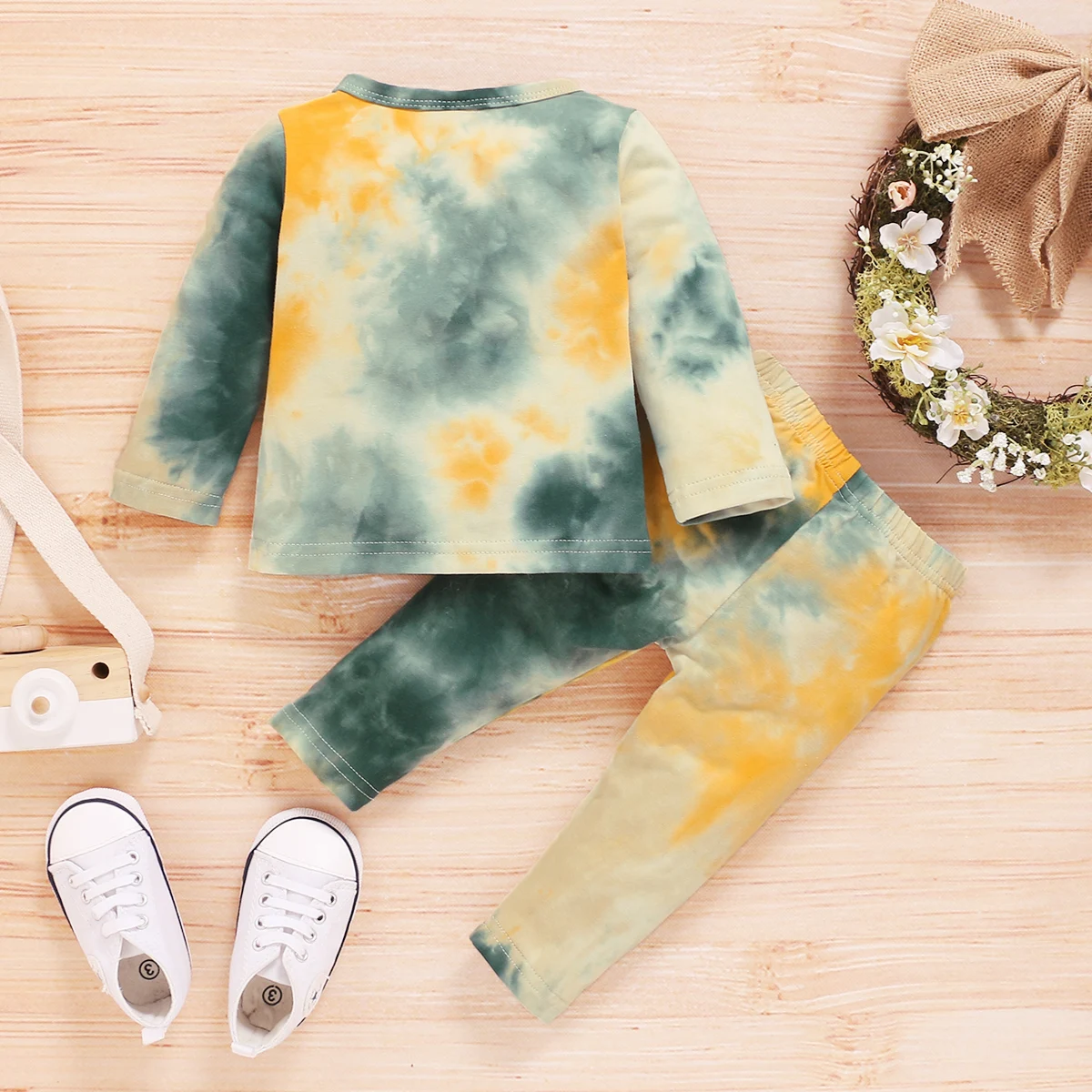 

New Autumn Clothing Newborn Infant Baby Boy Girls Long Sleeve Tie Dye Print T-shirts+Hole Pants Leggings Casual Homewear Outfits