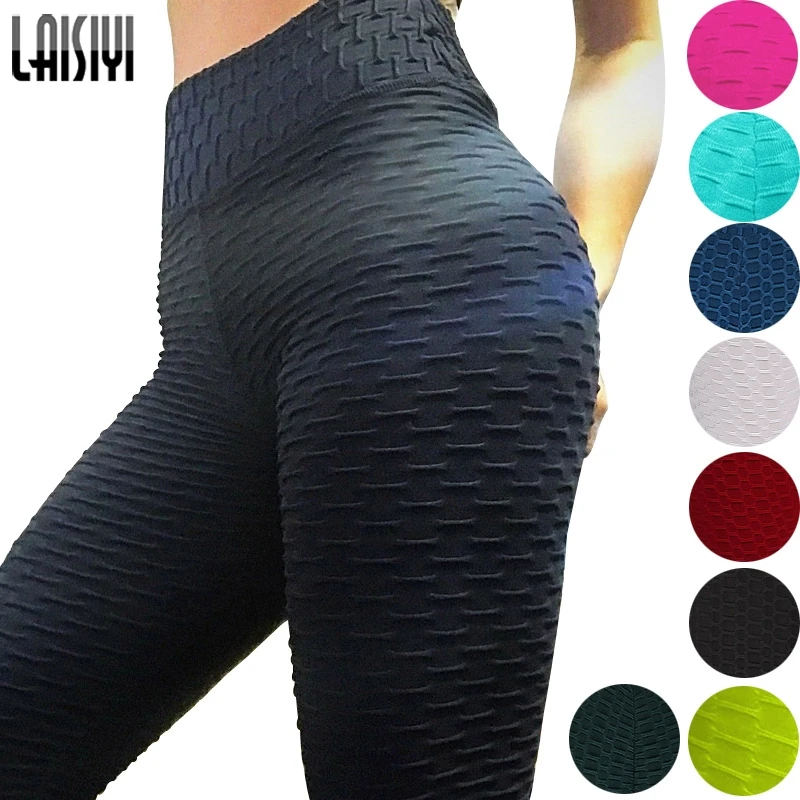 

LAISIYI Women Solid Leggings High Waist Net Wave Casual Fitness Pants Female Running Leggings Sports Pants Trousers ASLE20021