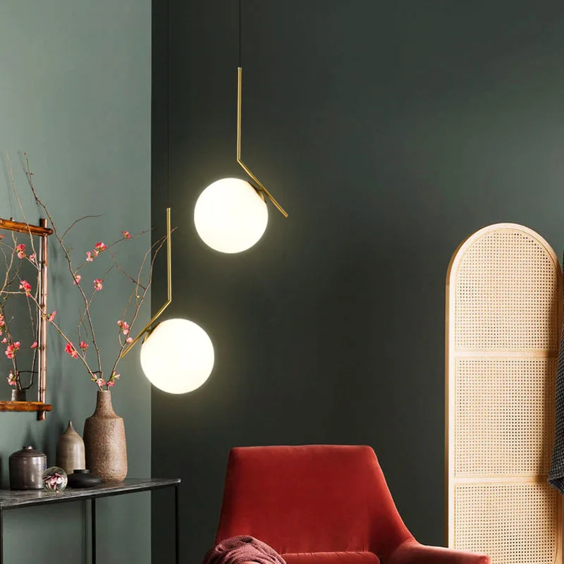 Glass Ball Pendant Light for Bedroom Modern LED Pendant Lamp Nordic Hanging Lamp Kitchen Living Room Light Fixtures Home Indoor