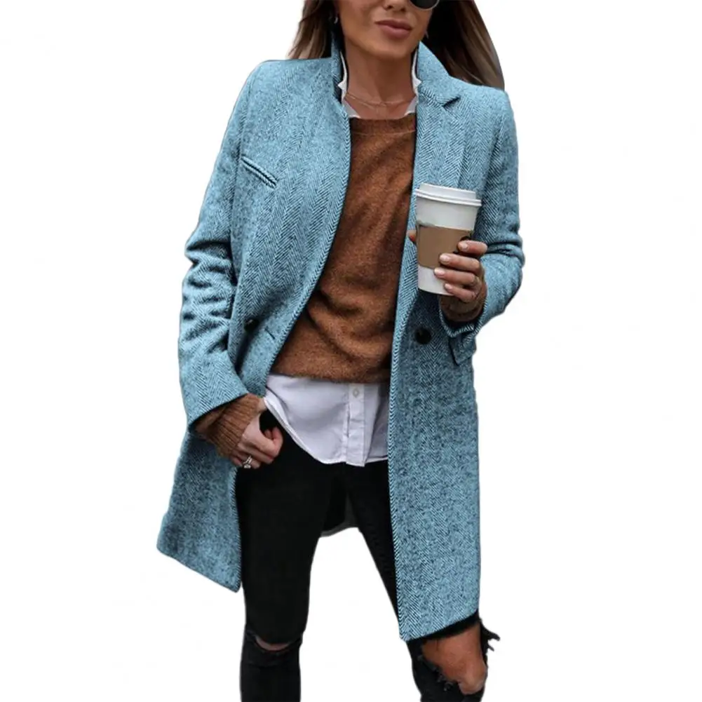 Женское пальто однотонный шерстяной кардиган с отложным воротником элегантное