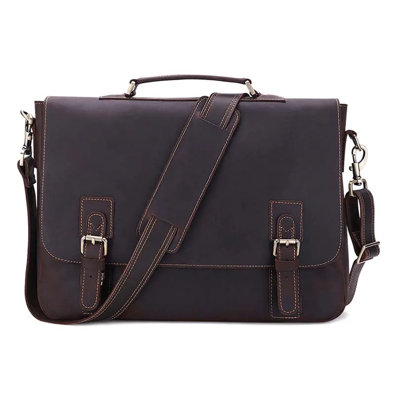 AETOO Vintage Men Leather Briefcase Tote Business bag Crazy Horse Genuine Leather portfolio men briefcase male 17