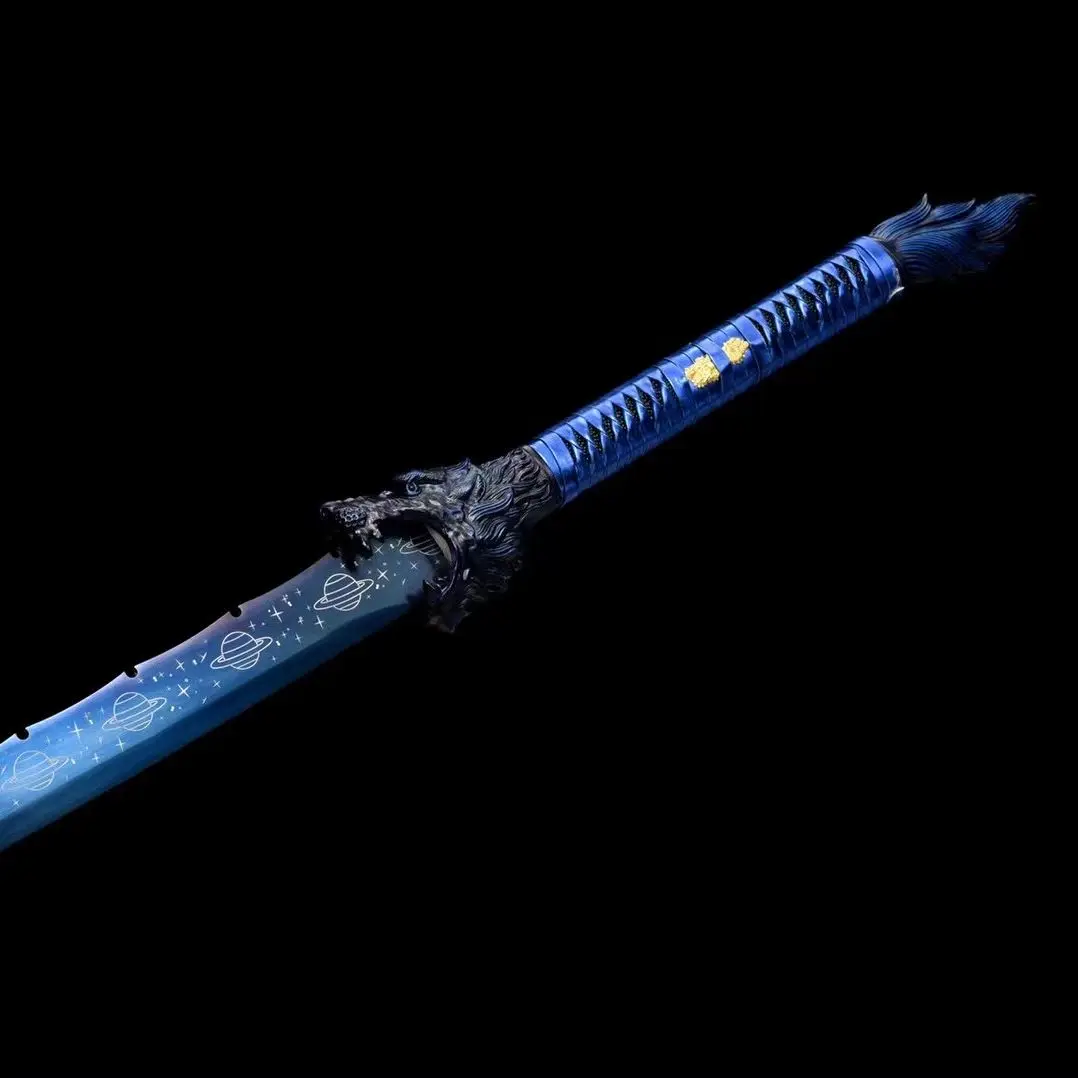 

Hand Forged Manganese Steel Full Tang Broadsword Battle Ready Samurai Sword Real Sharp 44 Inch Katana Sword with Blue Saya