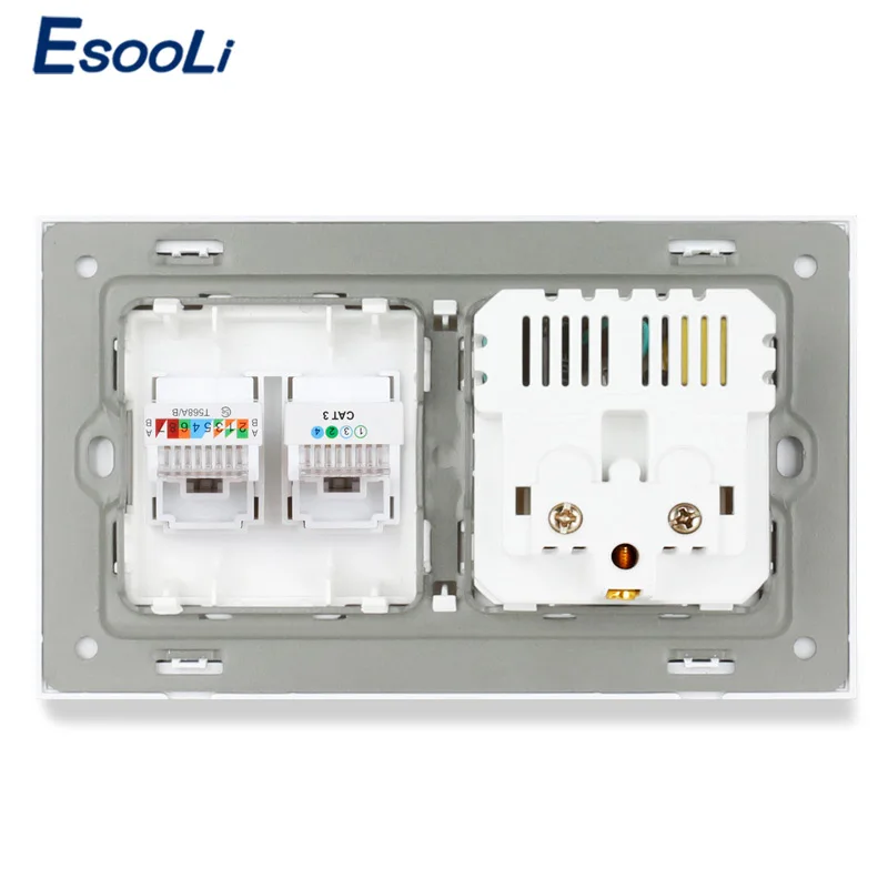 Пластиковая панельная розетка ESOOLI французский стандарт 2 USB-порта для зарядки RJ45