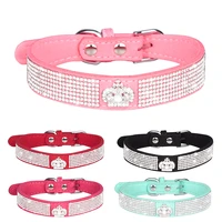 adjustable cat harness dog collar rhinestone soft suede crown puppy harness high quality pet collar for chihuahua french bulldog