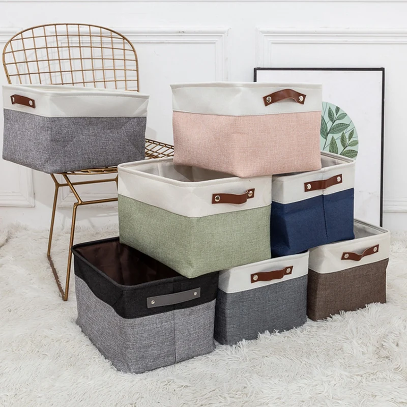 

3 Pack Foldable Storage Bin Rugged Canvas Fabric Cube Container with Handles Great for Organizing Closets