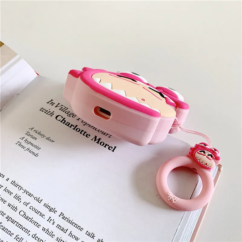 3D милый мультфильм розовый динозавр Shin Chan наушники чехол для AirPods 1 2 Bluetooth гарнитура зарядная Коробка Чехол с кольцом на палец