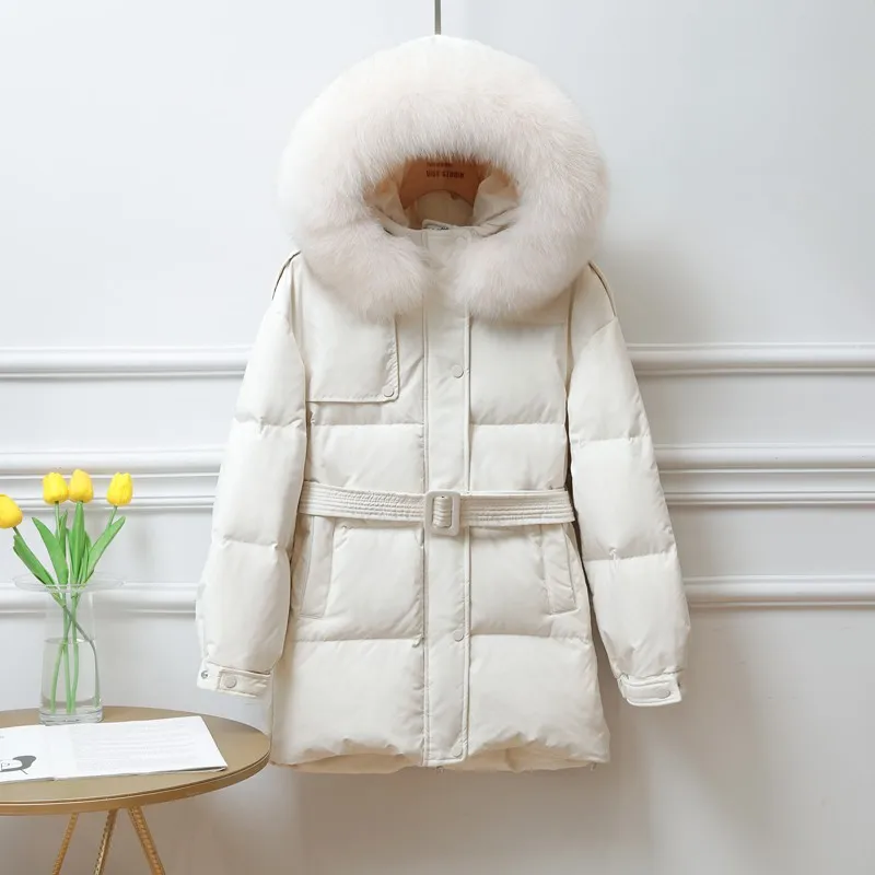 

FMFSSOM 2020 New Natural Fox Fur Collar Winter Women 90% White Duck Down Coat Female Warm Thick Long Snow Down Parkas Outwear