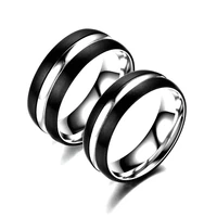 trendy titanium steel mens ring male retro classic black silver two tone stainless steel couple ring female