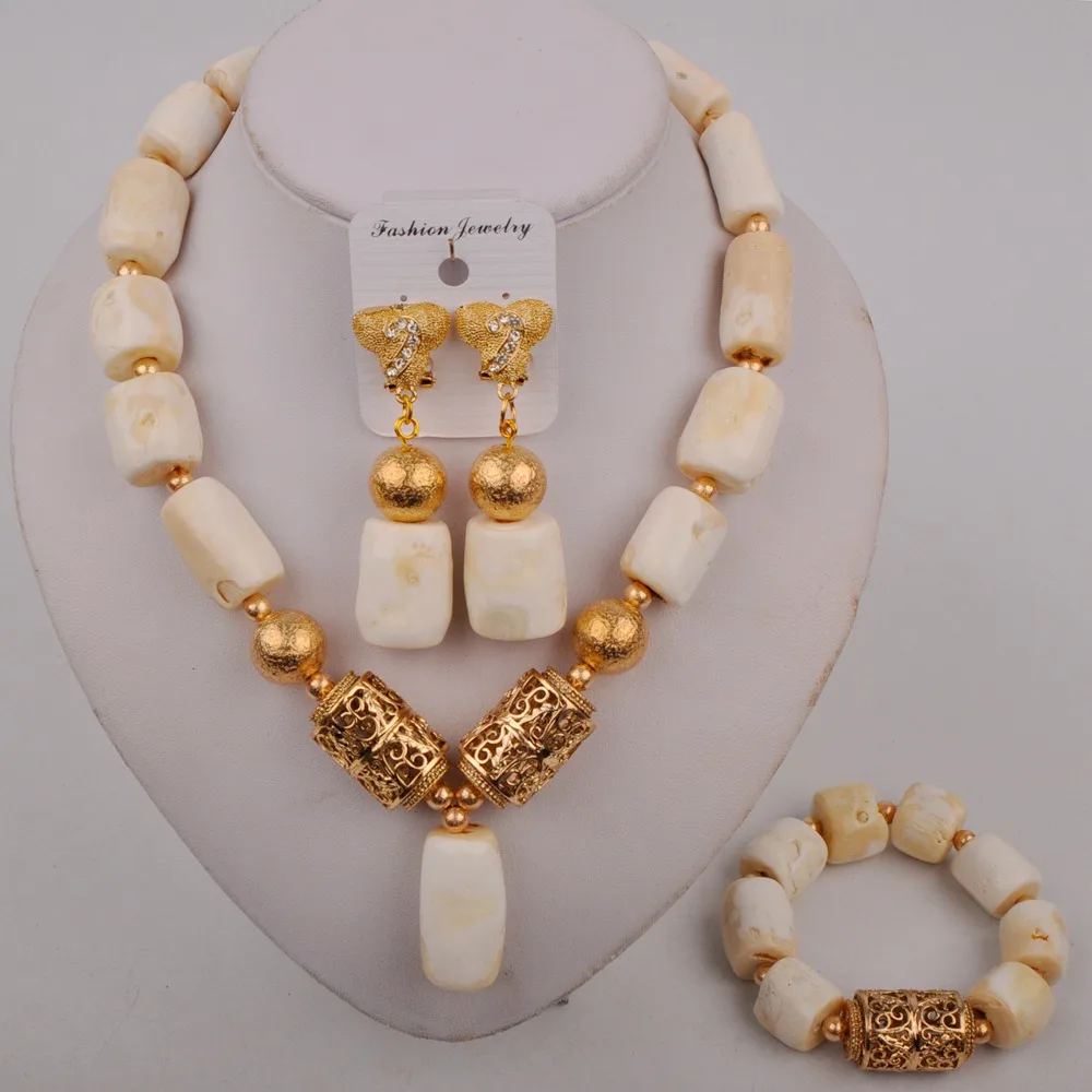 Tanio Laanc biały kostium naszyjnik afrykańska biżuteria ustaw ślub nigeryjski sklep