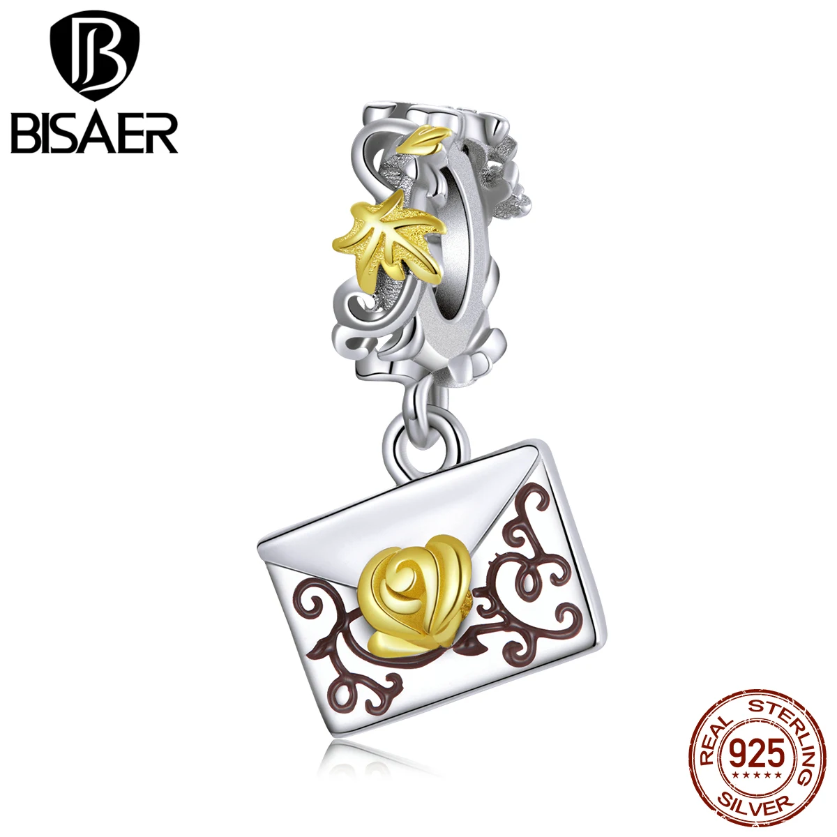 

Bisaer изысканный конверт Подвески 925 пробы Серьги-подвески с цветочным украшением из чистого бусина буква, очаровательный, подрходит к оригин...