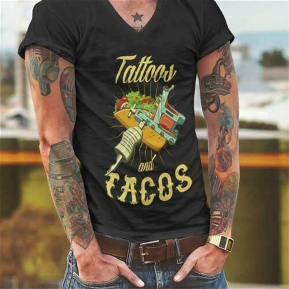 Мужская Черная хлопковая Футболка с татуировками и тако размер S-3Xl Сделано в США