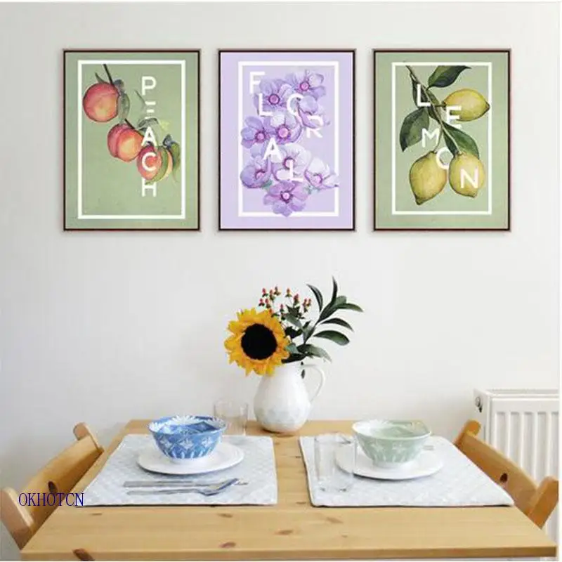 Современный цветок лимон персик большой холст художественный постер принты