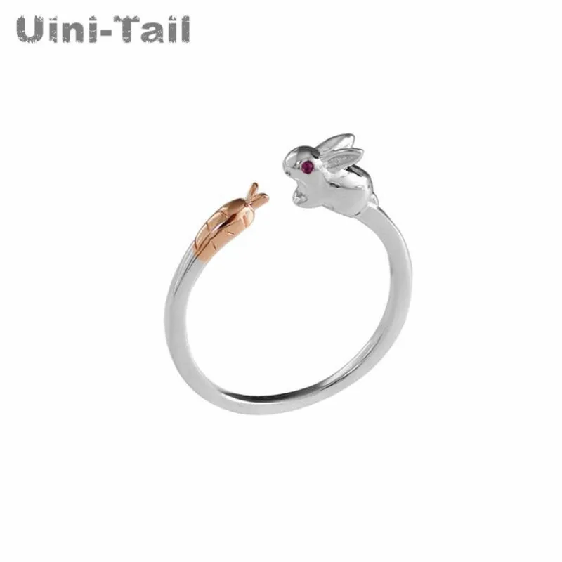 Открытое кольцо Uini-Tail простой кролик с морковкой из стерлингового серебра 925