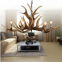 6/10 Heads Antlers vintage Style resin Pendant Lights with Lampshade Living room,Bar,Cafe, Dining room deer horn lamp Fixture