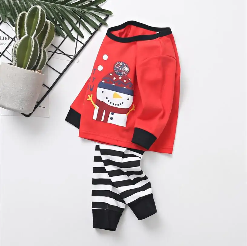 Kids Boy Girl Christmas Cotton Pajamas Print Santa Claus Elk Shirt+Pants 2pcs Set Homewear Costume For Child Party |