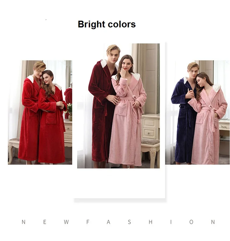 Lovers коралловый флис Халат с капюшоном осень зима теплая одежда для сна для женщин и мужчин плотный халат Lounge Ночная Рубашка домашняя одежда XXXL