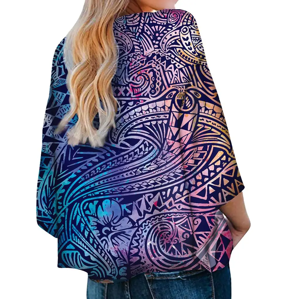 Promotional Polynesian Traditional Tribal Print Women Chiffon Tops Shirt Exclusive Printed Chiffon For Ladies Chiffon Blouses