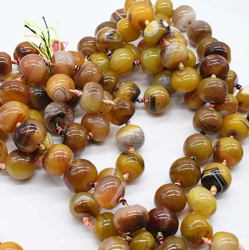 2strands/lot Smooth Round oval yellow pattern agate natural stone beads For DIY Necklace Bracelet Woman Gift Jewelry Making 15