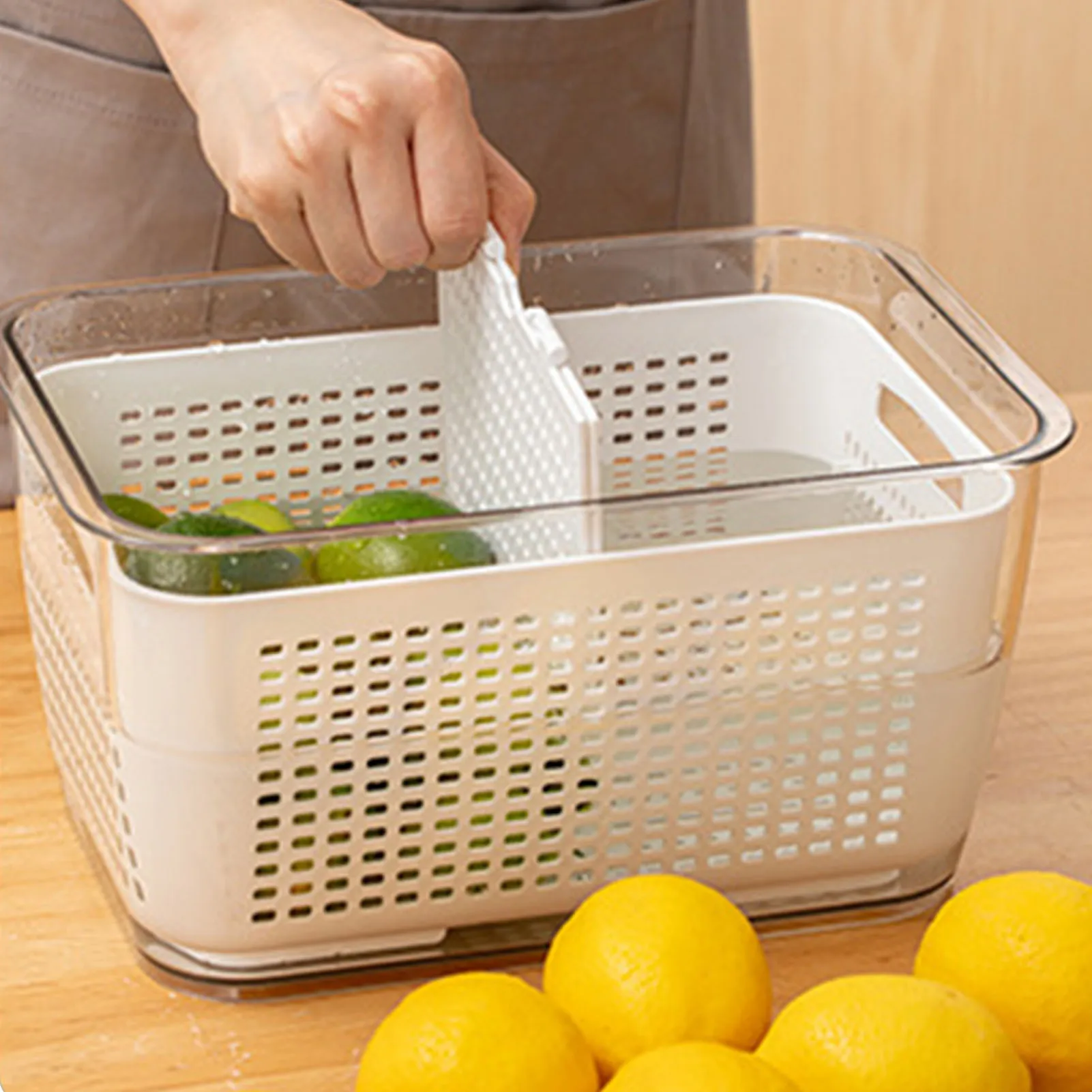 Kitchen Fruit Storage Vegetables Fruit Washing Container With Lid And Drain Basket Portable Cleaning Kitchen Drainer Tools 2021