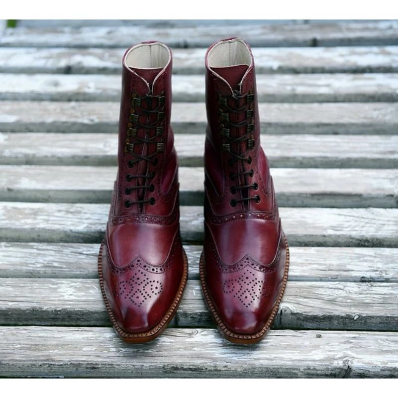 

Autumn and Winter New Men's Fashion PU Leather Lace Up Classic High Top Block Carved Boots Barber Boots Dress Boots AQ163