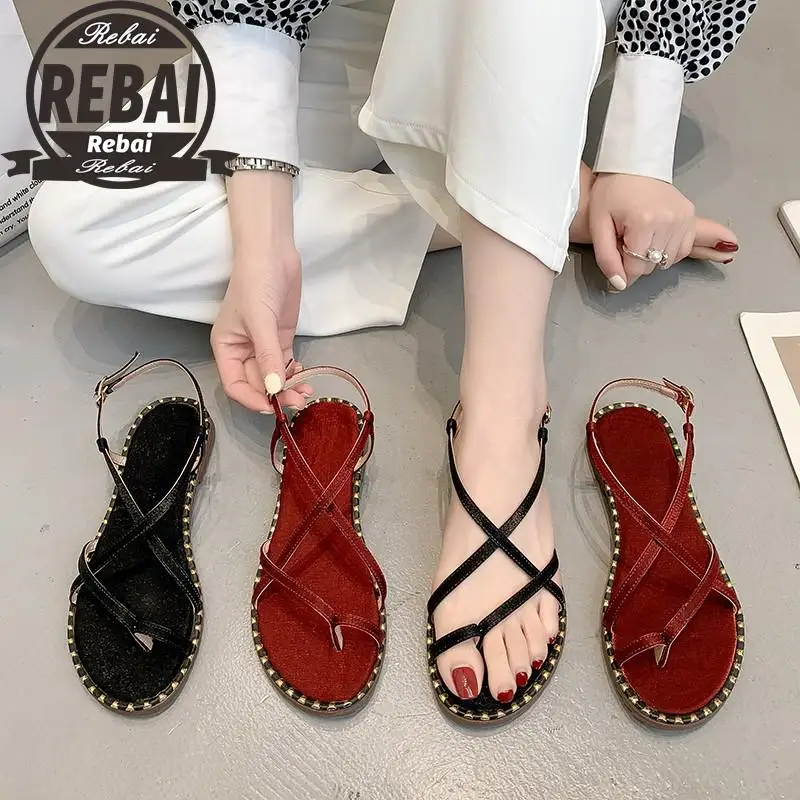 

Summer Open Toe Shoes White Designer Slingback Ladies Satin Roman Gladiator Women Sandals Flat Casual Comfortable 2021 Burgundy