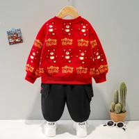 boys autumn winter warm long sleeve cartoon printing t shirt topspants clothes set toddler kids sports tracksuit casual outfit