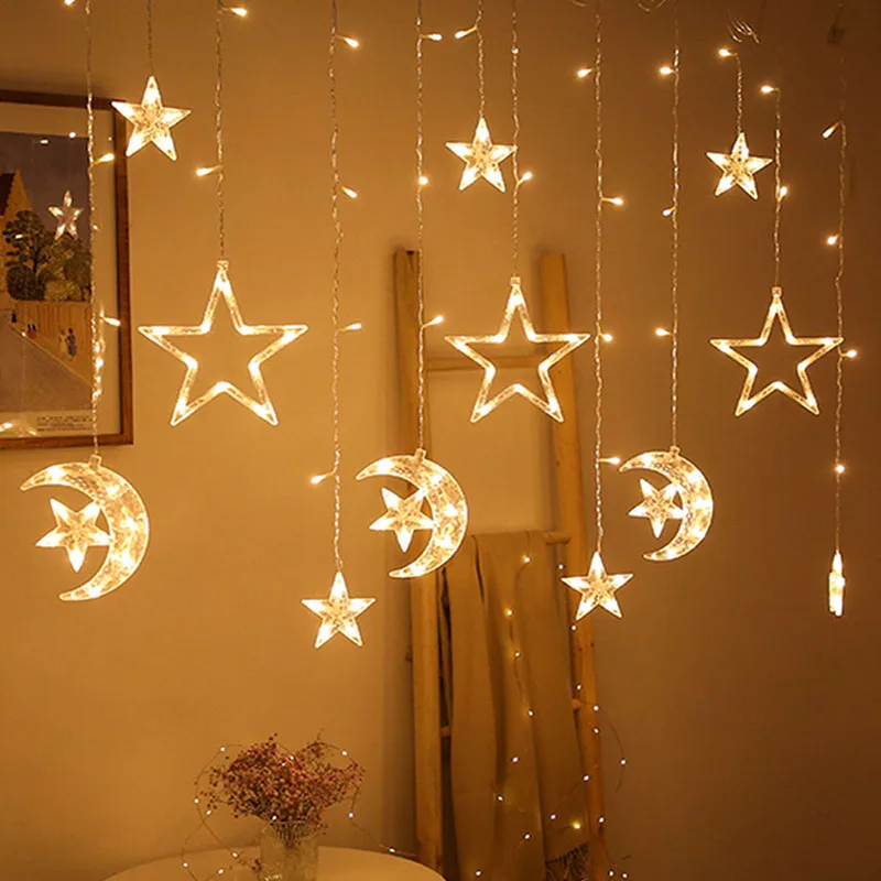 

Christmas lights led 3.5m Curtain light garland star moon decor for home 220V Fairy Lights Outdoor/Indoor Festival String Light