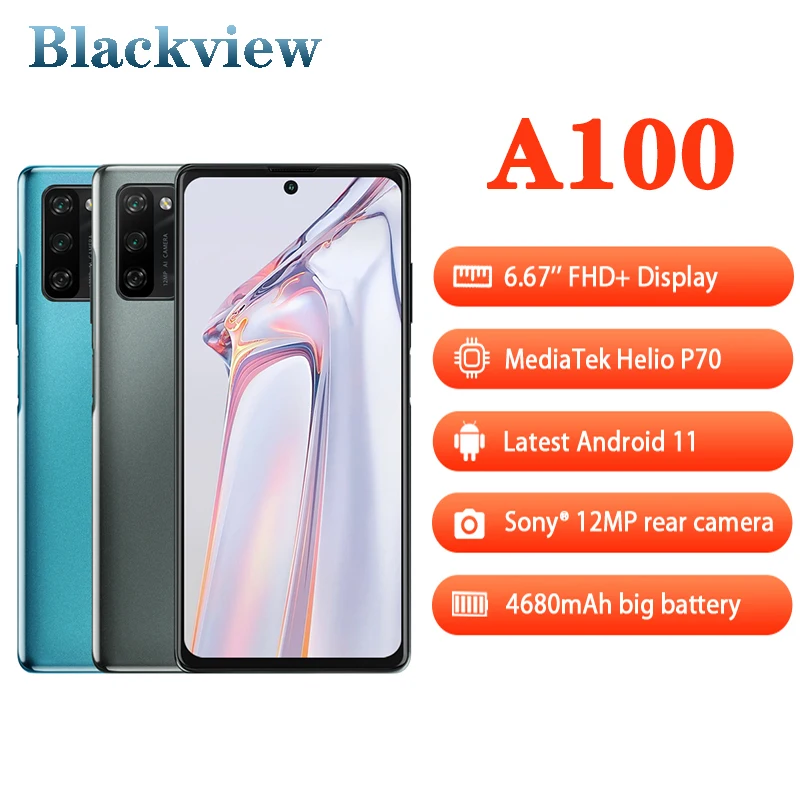 

Blackview A100 Helio P70 Android 11 Smartphone 6GB+128GB 6.67" 4680mAh Cellphone NFC Cellura 4G LTE Mobile Phone 18W Fast Charge