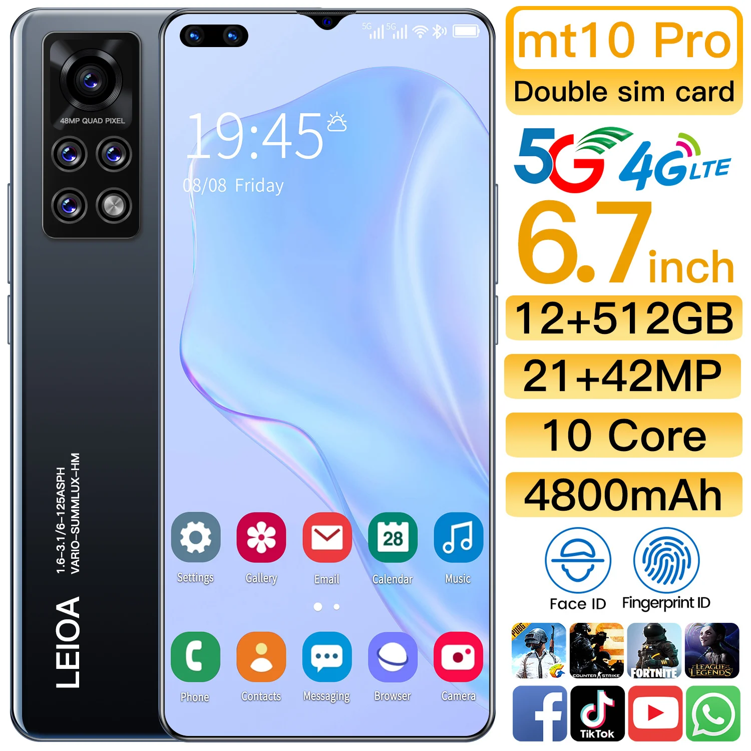

Global Version Mt10 Pro 12 512GB Cellphone 4800mAh 21+42MP Rear Camera 10 Core 6.7" HD Full Screen 5G Smartphone MTK6889 Newest