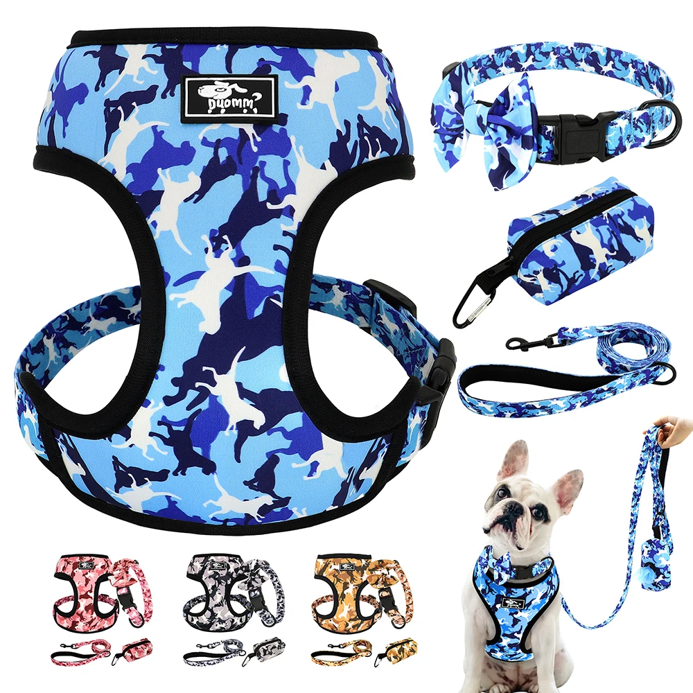 

Nylon Dog Collar Leash Harness Poop Bag Set Adjustable Printed Dog Collars Harnesses Walking Leashes For Small Medium Large Dogs