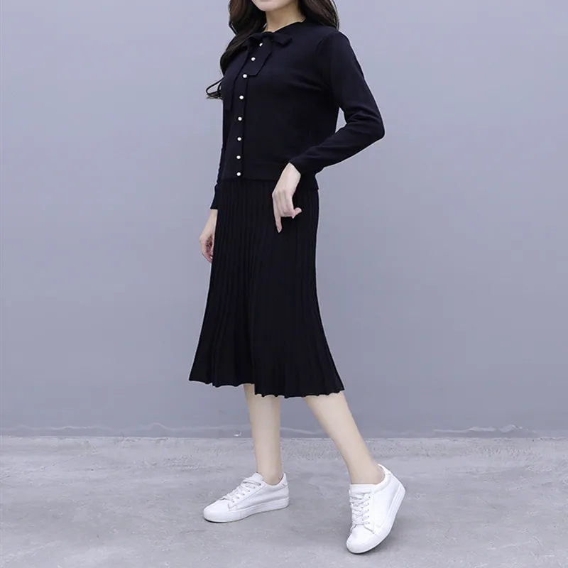 Женское платье осень зима вязаный комплект из 2 предметов женский свитер