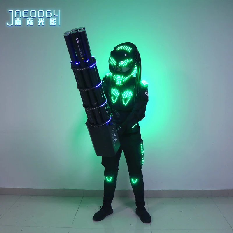 LED glowing robot costume nightclub stage performance fluorescent props predator RGB lighting helmet Halloween clothes | Дом и сад