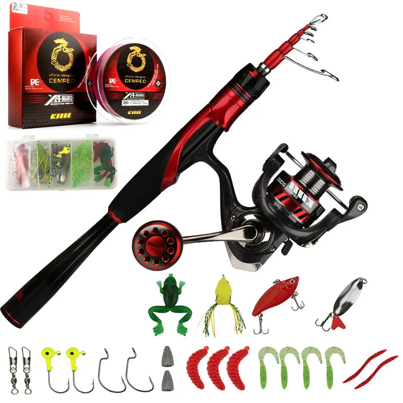 

CEMREO Spinning Telescopic Fishing Rod and Reel Combo Set 1.8m/2.1m/2.4m with Line Lures Kit Accessories Travel Pole Full Kit