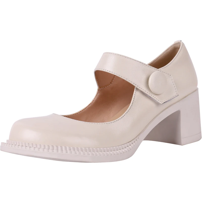 

Mary Jane Shoes High Heel 2021 spring and Autumn New Leather Shoes Women's White Retro Platform Leather Chunky Heel Pumps