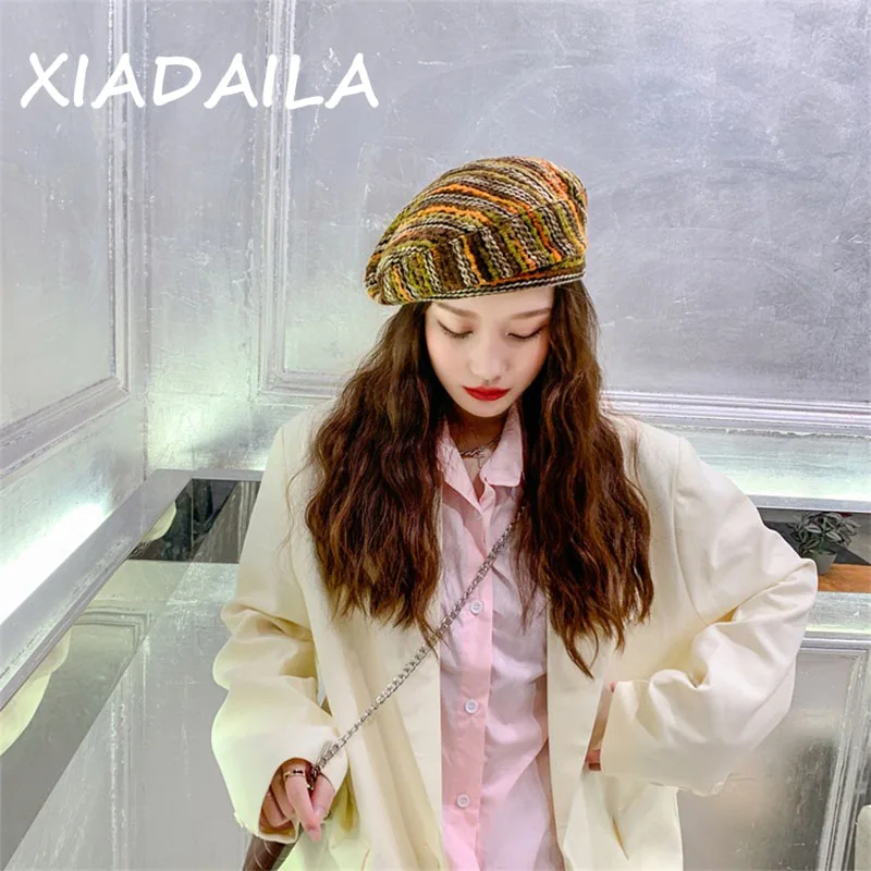 Осенне зимняя шапка абстрактного дизайна модная шерстяная звездного неба берет