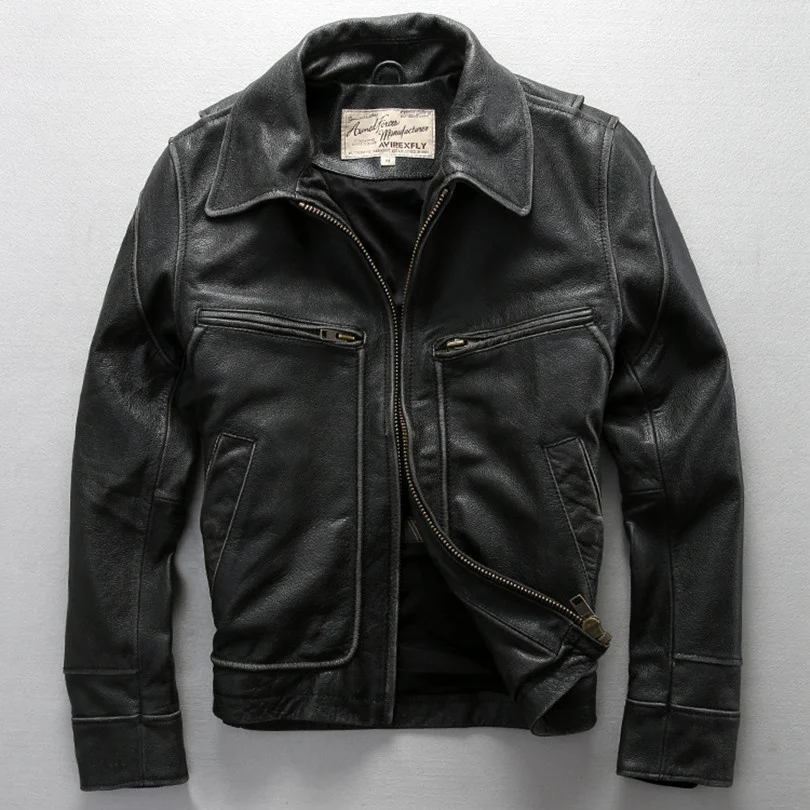

fly Avirex real leather jacket men David backham style turn down collar skin wind jacket men's leather coat motorcycle jackets