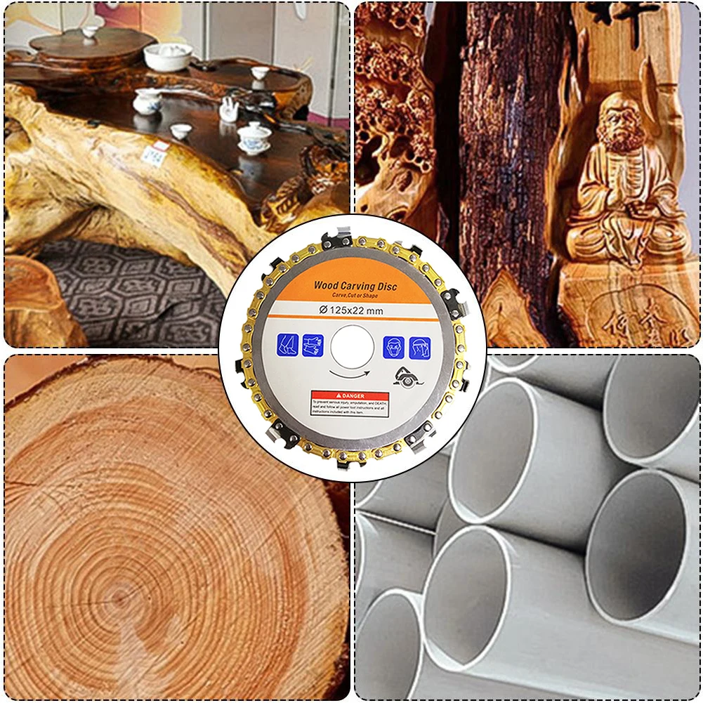 

5 inch 9 Tooth Grinder Chain Wood Carving Disc for 125 Angle Grinder Teeth Sharpener Chainsaw Plate for Curving/Shaping/Cut