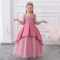winter long sleeve flower princess dress elegant kids dresses for girls clothes children clothes party wedding dress 10 12 year