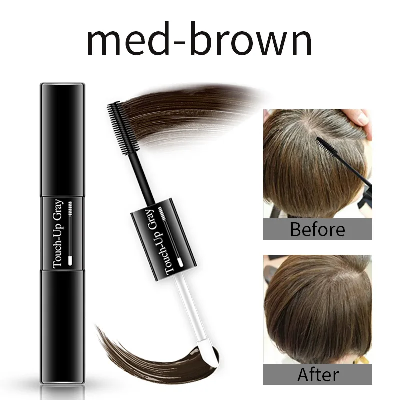 med-brown Одноразовый краска для волос Мгновенный серый корень ручка краситель черные волосы 2-в-1 легко наносятся и 2 щеточными головками для темно-коричневый touch-up краска для седых волос - Цвет: med-brown