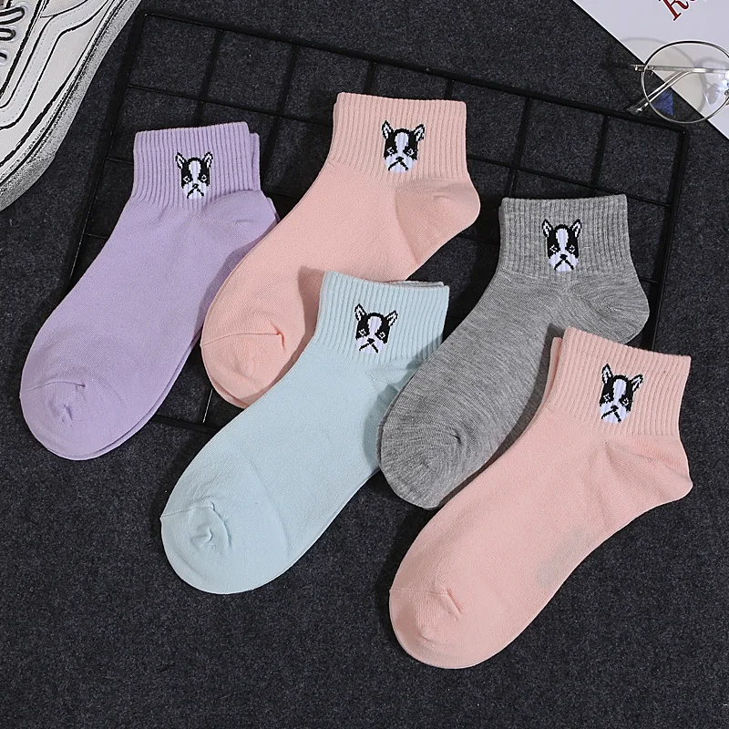 5 пар, женские носки, хлопковые носки с героями мультфильмов, Harajuku, женские, милые, унисекс, скейтборд, хипстер, модные, с животным принтом, короткие носки