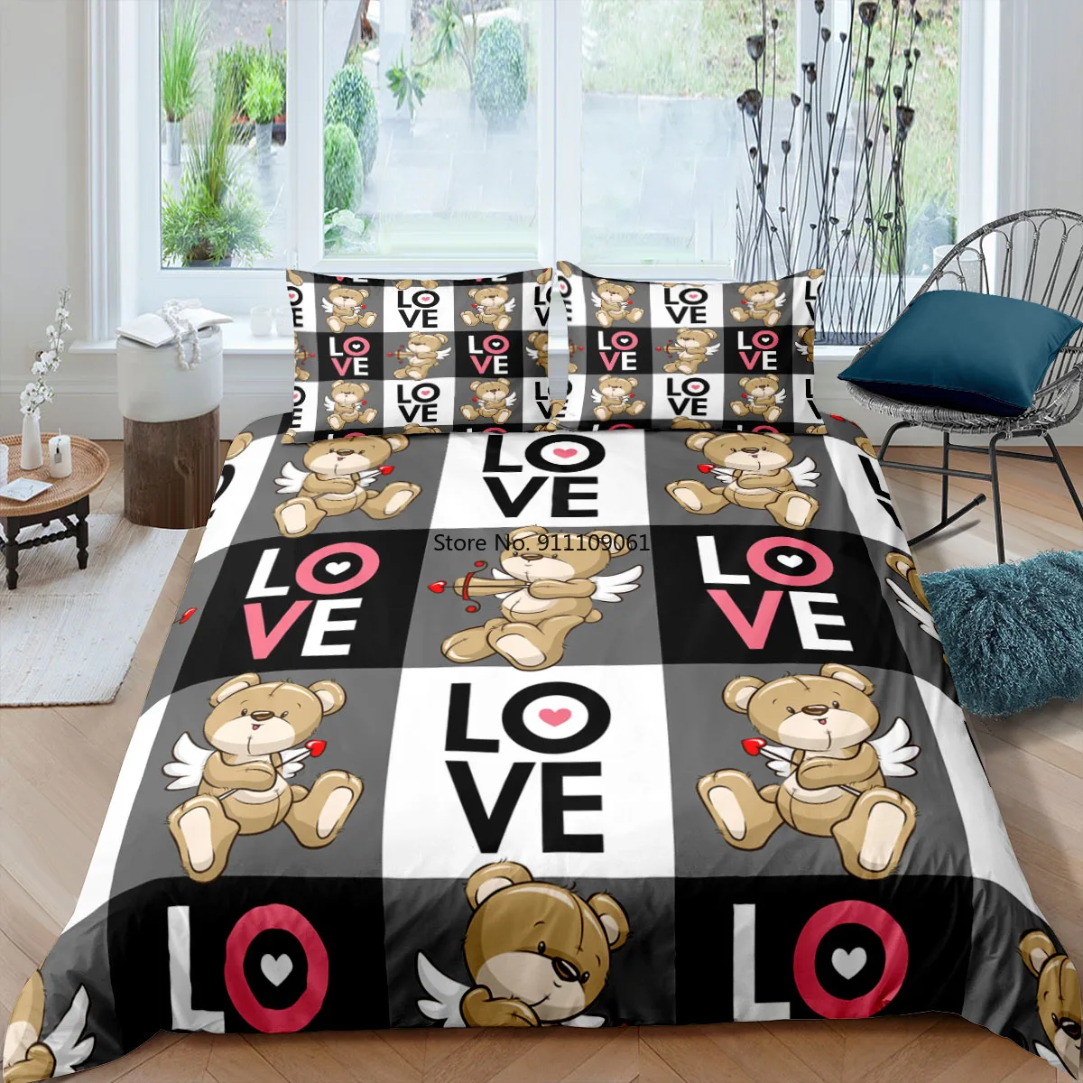

Children Cartoon Bedding Set 3D Good Night Bear Printed Duvet Cover Pillowcase Moon Pattern Quilt Cover Single Twin Queen King