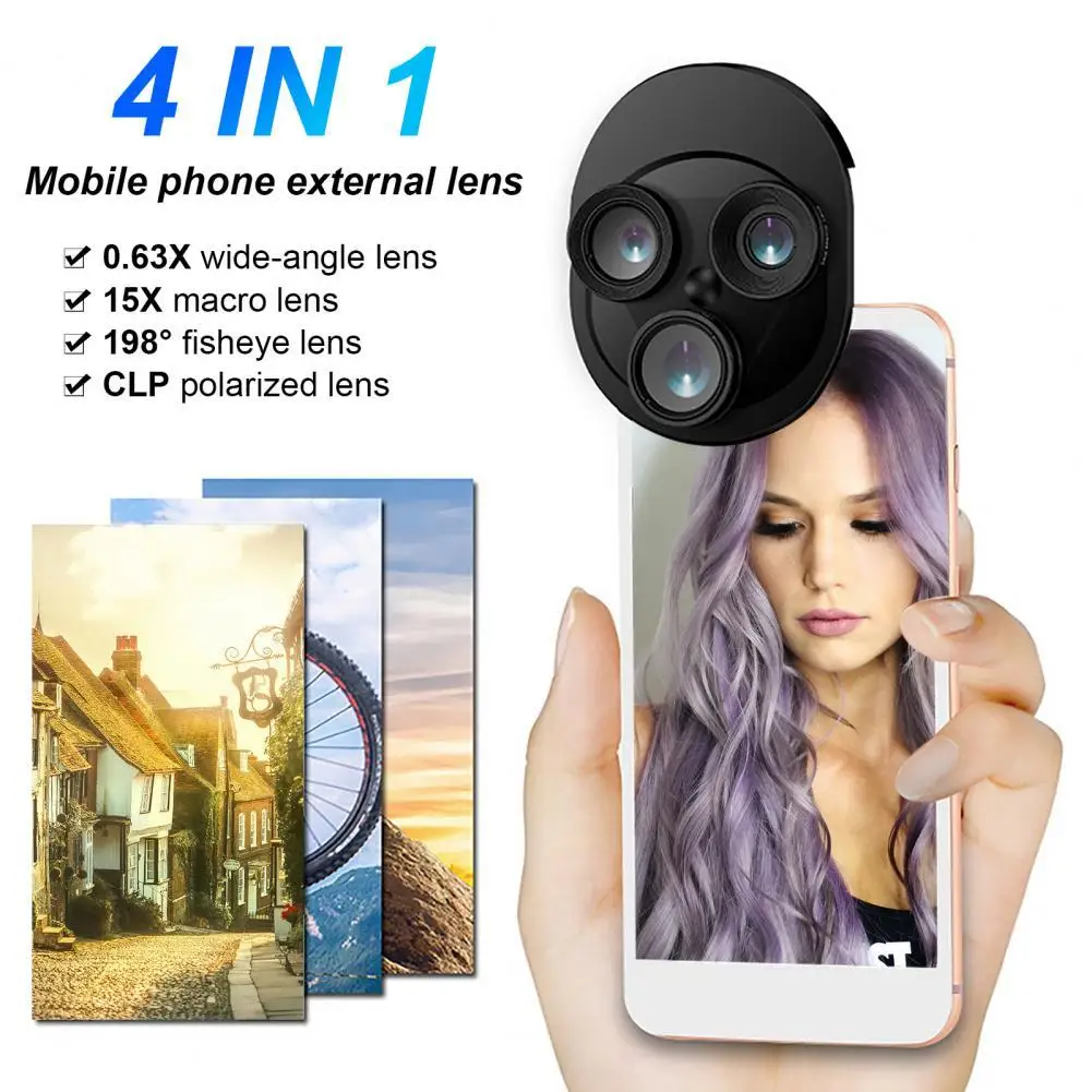 Объектив для телефона 4 в 1 универсальный внешний широкоугольный макрообъектив