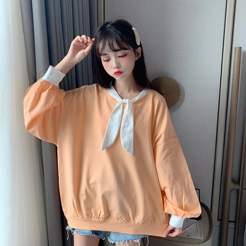 Женские толстовки корейский Ins Chic Ulzzang сладкий колледж Ветер милые типа фонарь