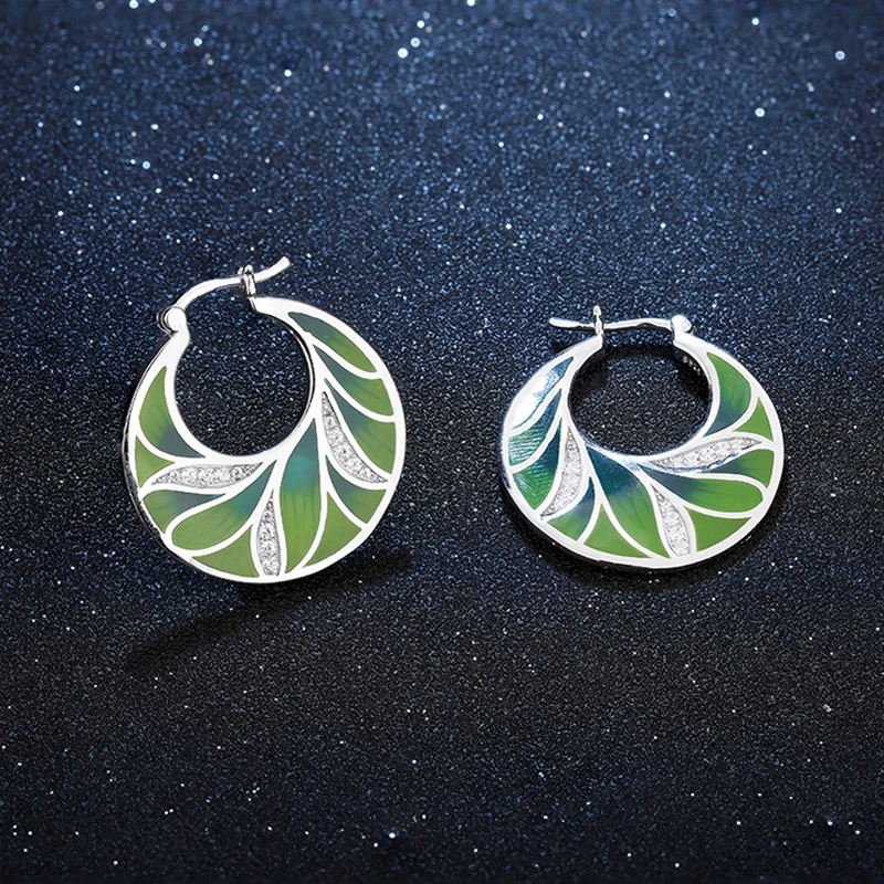

New Gorgeous 925 Sterling Silver Charming Crystal CZ Green Tree Leaves Drop Earrings Luxury Party Jewelry Enamel Fashion 2021