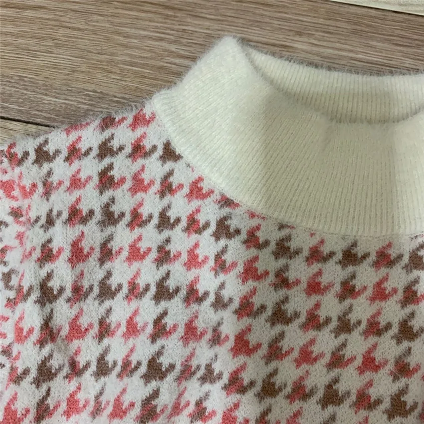 

Korean Knit Sweater Dress Women Long Sleeve Houndstooth Elegant Dress Autumn Winter Knitted Dresses High Quality Robe Femme