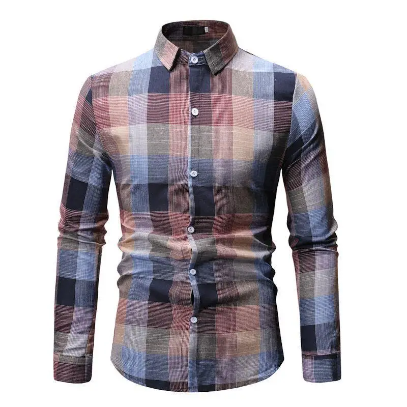 

Casuals grid Shirt Men Autumn New Arrival Personality Printing Long Sleeve Shirts Mens Fashion Big Size Business Office Shirt