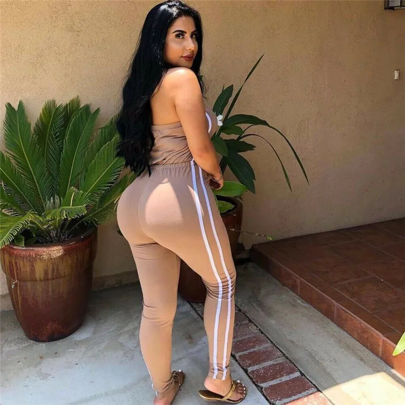 Женский Повседневный комбинезон сексуальный в полоску с открытыми плечами и