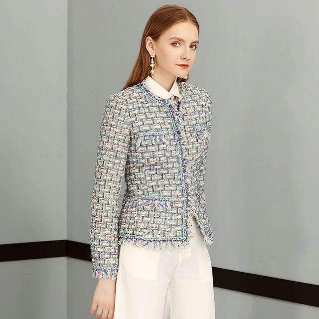 

2020 Fringe Tassel Tweed Jacket Women Elegant Runway Wool Blazer Slim Luxury Brand Designer Autumn Winter Warm Woolen Coat