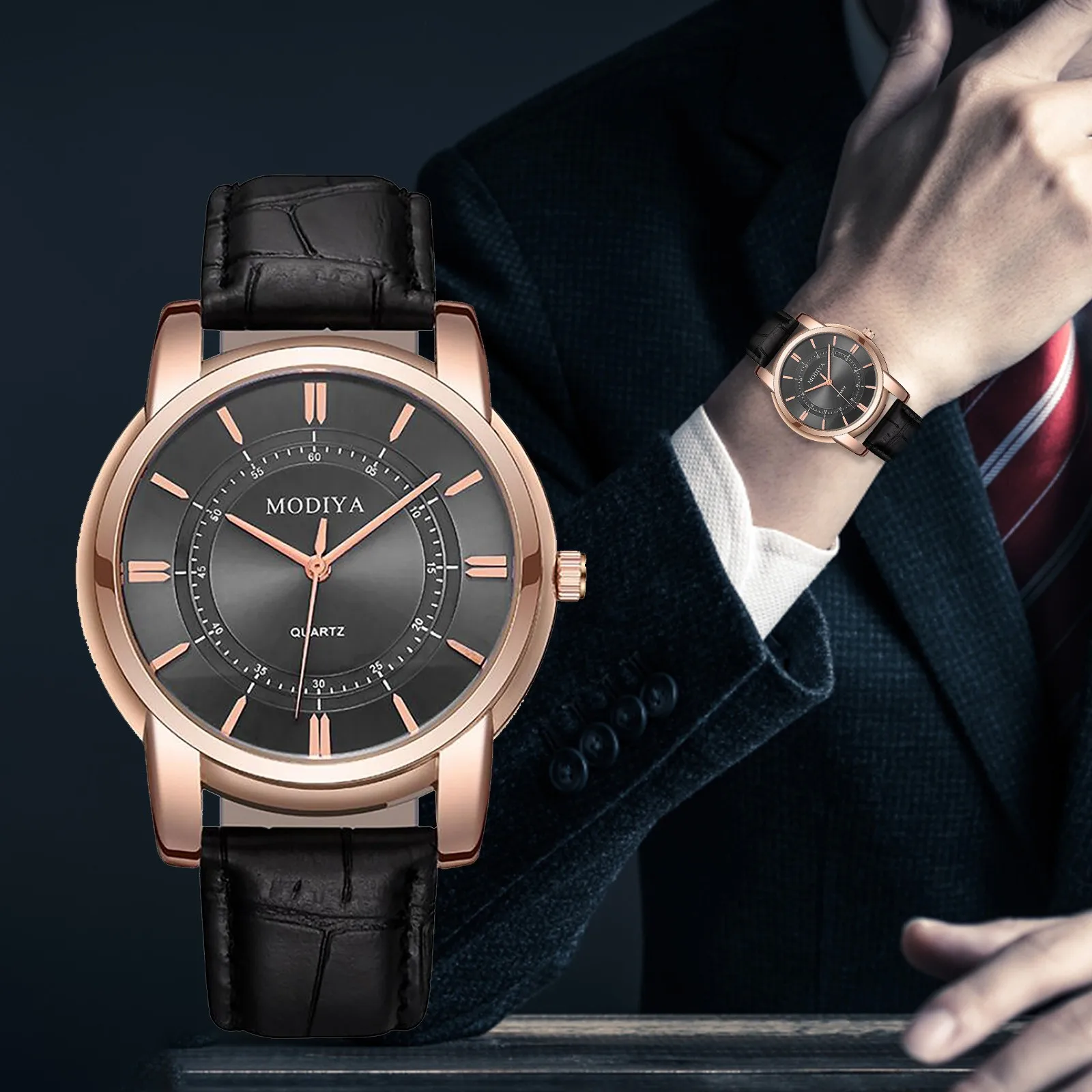 

Fashion Luxury Wristwatches Exquisite Fashion Stainless Steel Leather Retro Strap Quartz Men Luxury Watches Waterproof Relogio